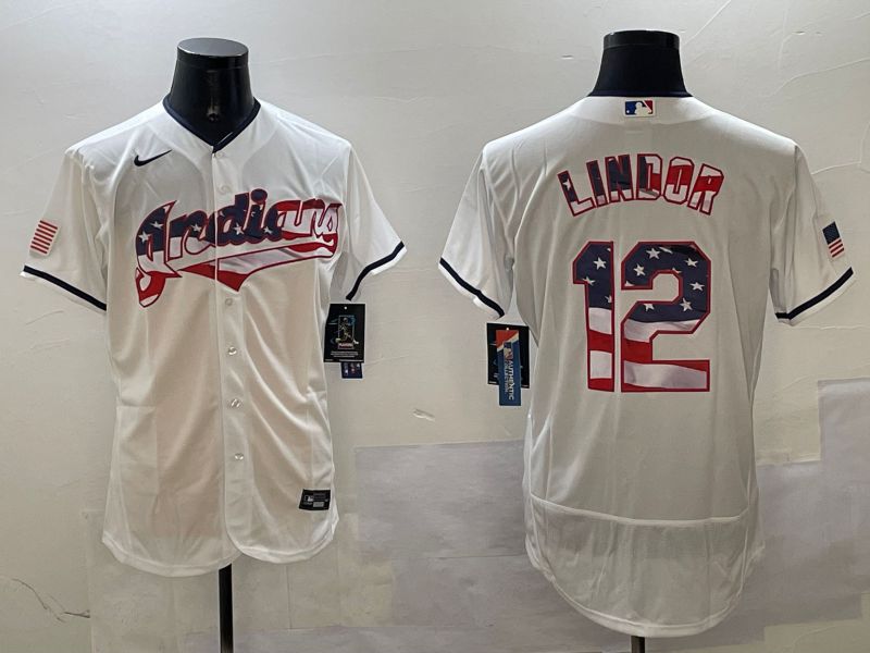 Men Cleveland Indians #12 Lindor White Fashion Elite 2025 Nike MLB Jersey style 1